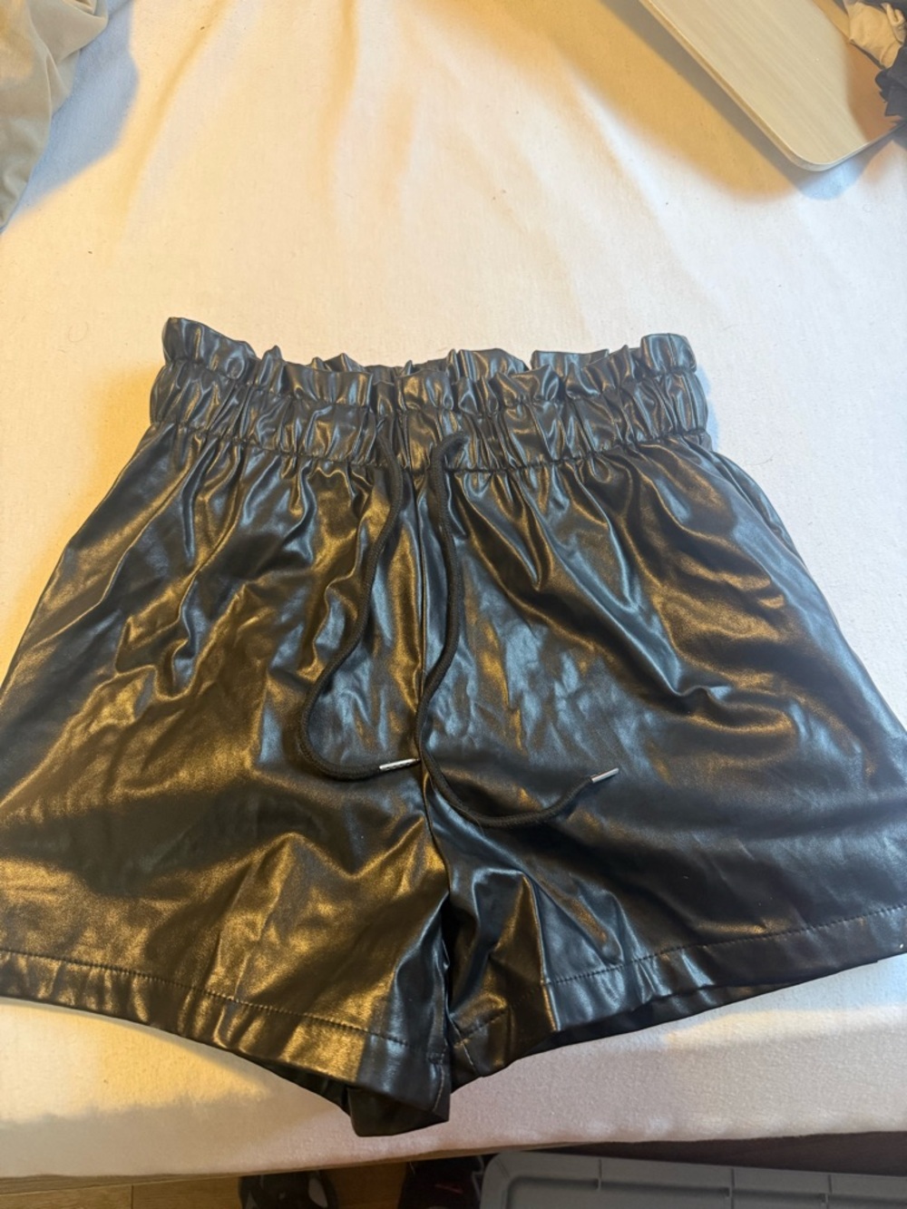 SHEIN Black Faux Leather Paperbag Waist Shorts